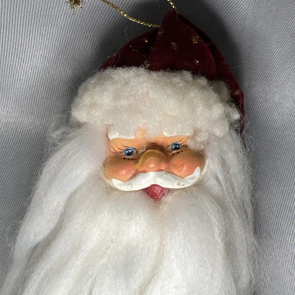 Vintage 1980's Hand-Painted Santa Claus Head Hanging Christmas Ornament 7" - Picture 3 of 10